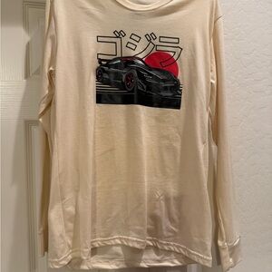NWOT Launder Men T-Shirt Large Cream Anime Sports Car Graphic Size Medium